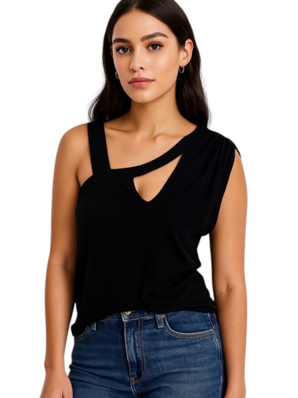 LNA asymmetric sleeveless top